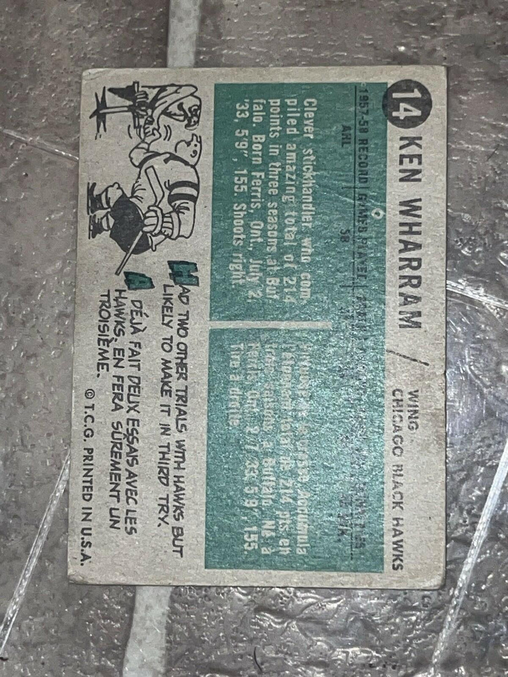 1958-59 Topps Ken Wharram Chicago Black Hawks #14 Hockey Card