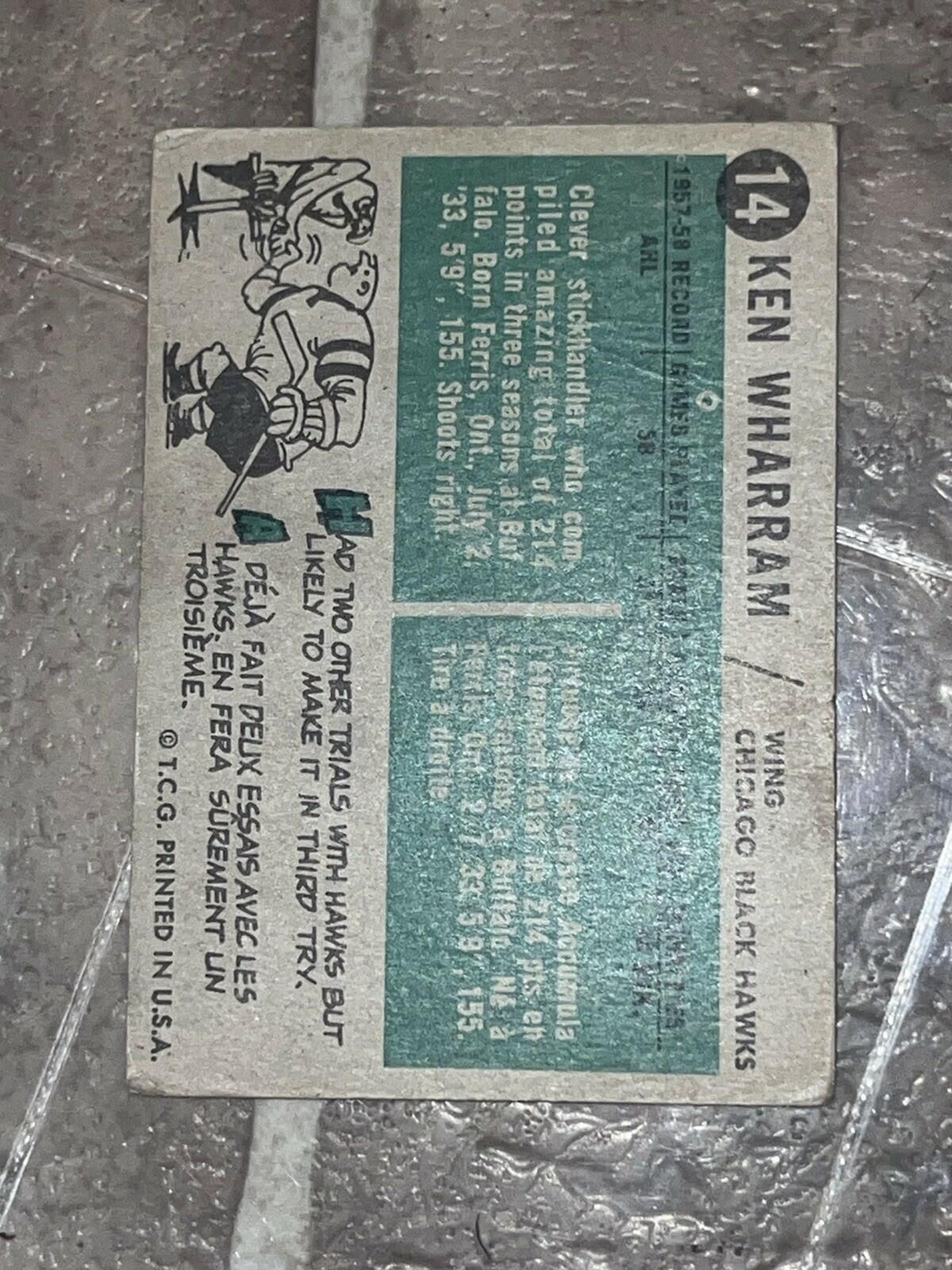 1958-59 Topps Ken Wharram Chicago Black Hawks #14 Hockey Card