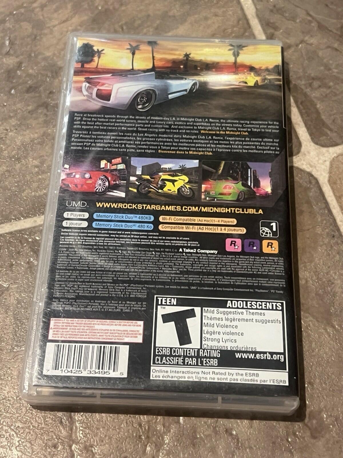 Midnight Club LA L.A. Remix (Sony PSP Playstation Portable, 2008) CIB