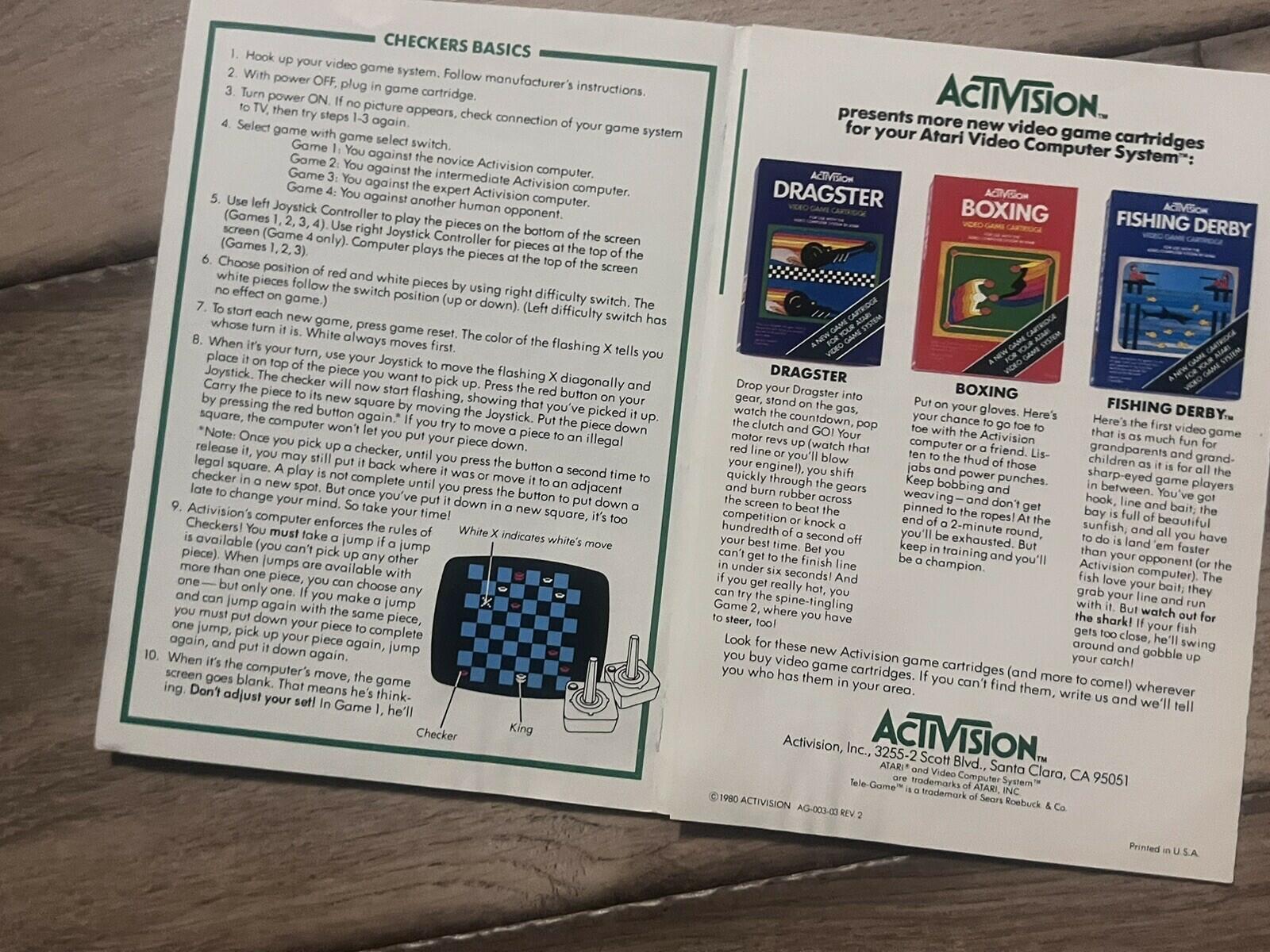 Checkers (Atari 2600, 1980) MANUAL ONLY