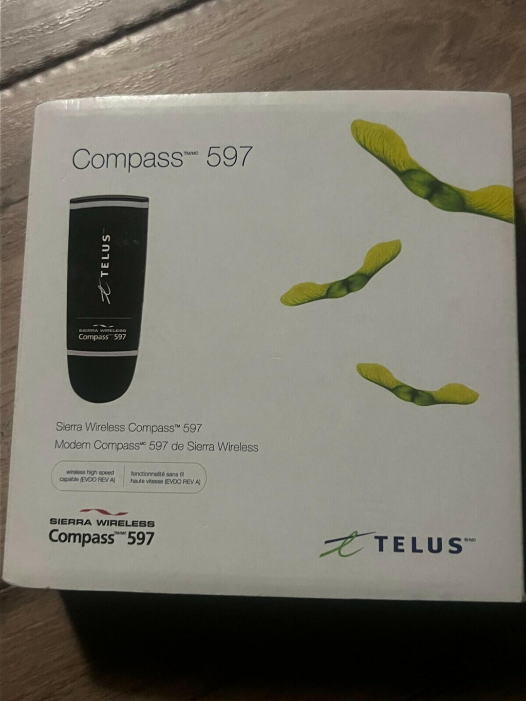 Sierra Wireless Compass 597 Telus USB Modem w/ 7" USB Cable, Pouch, And Box
