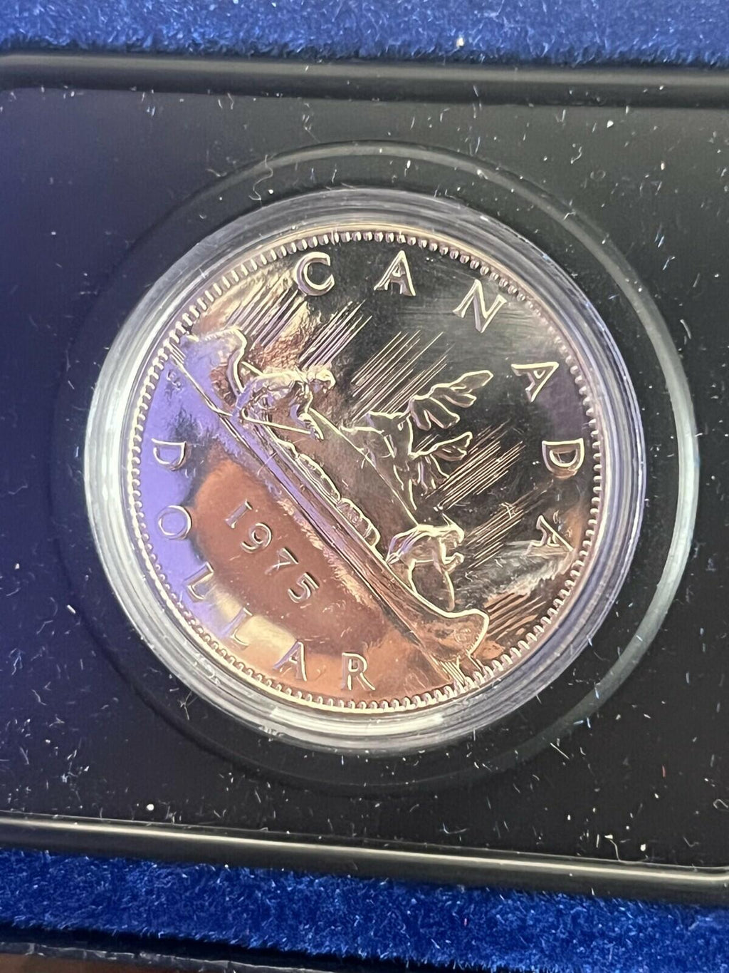 1975 Canada $1 Coin Voyageur Dollar (With RCM Box) + Outer Cardboard Sleeve