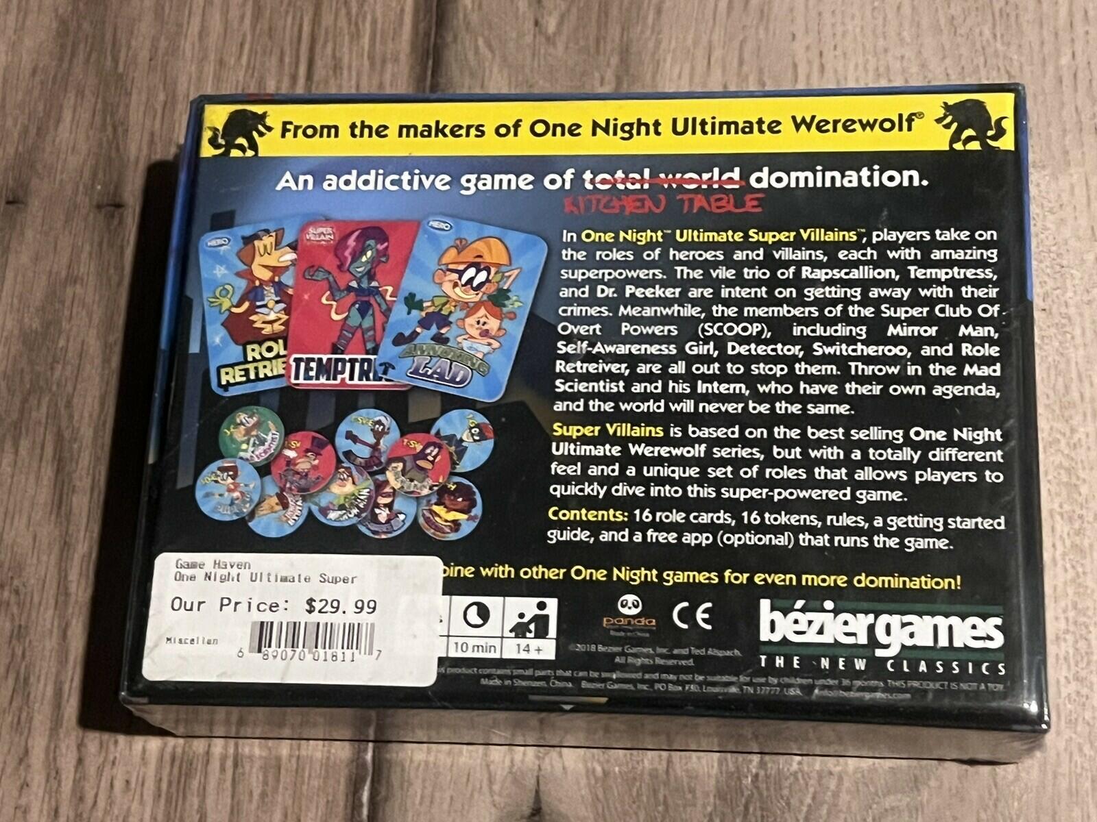 One Night Ultimate Super Villains Bezier Games NEW SEALED