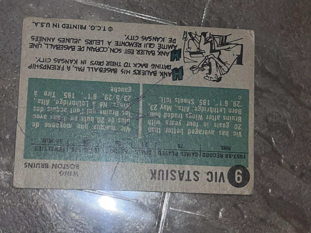 1958-59 Topps Vic Stasiuk Boston Bruins #9 NHL Hockey Card