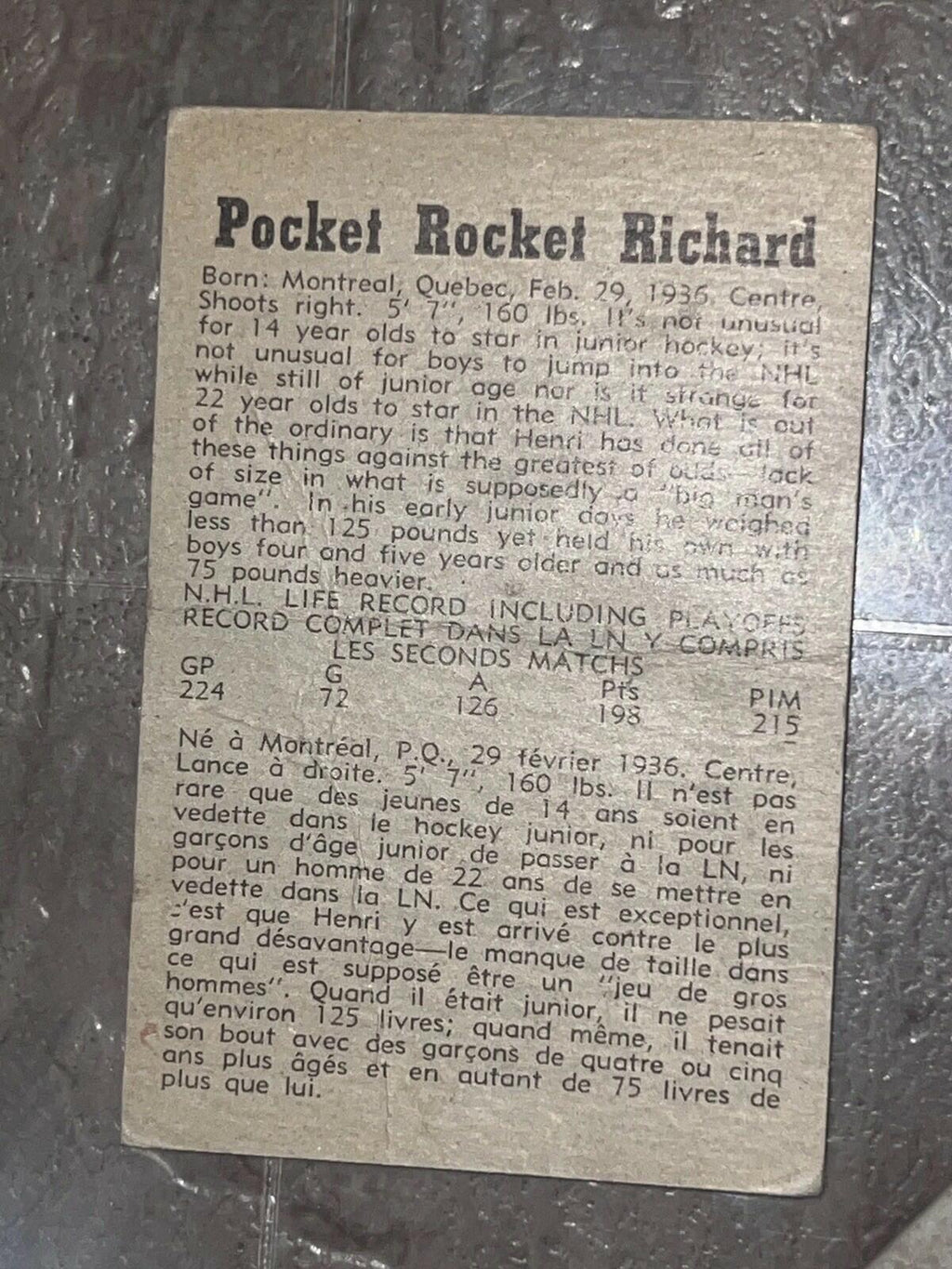 1958-59 Parkhurst Henri Richard Montreal Canadiens #2 Creased