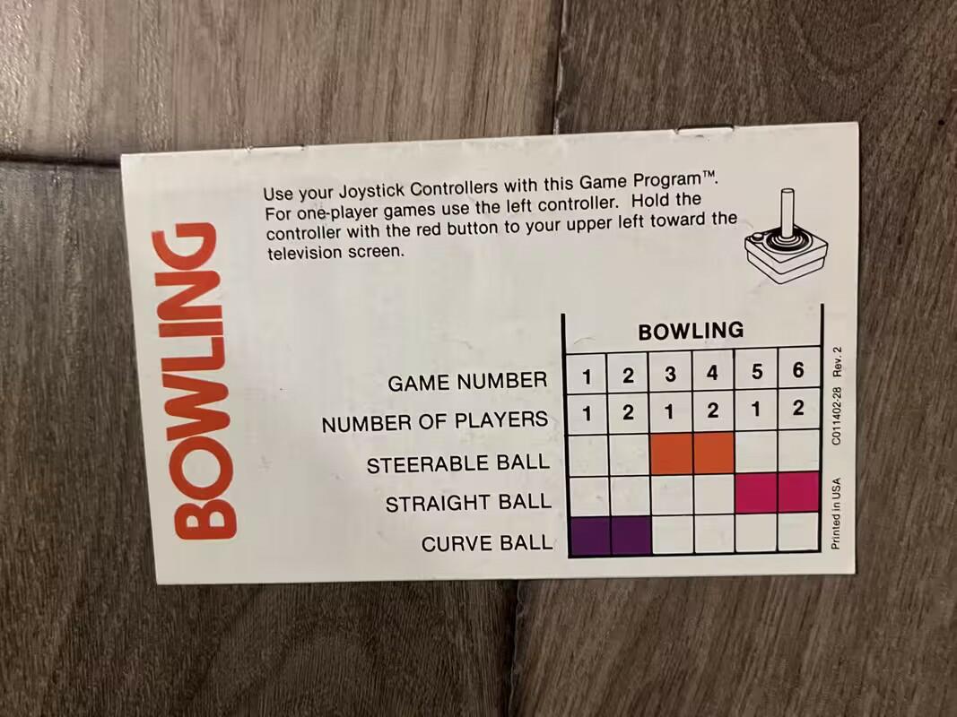 Bowling (Atari 2600, 1978) MANUAL ONLY