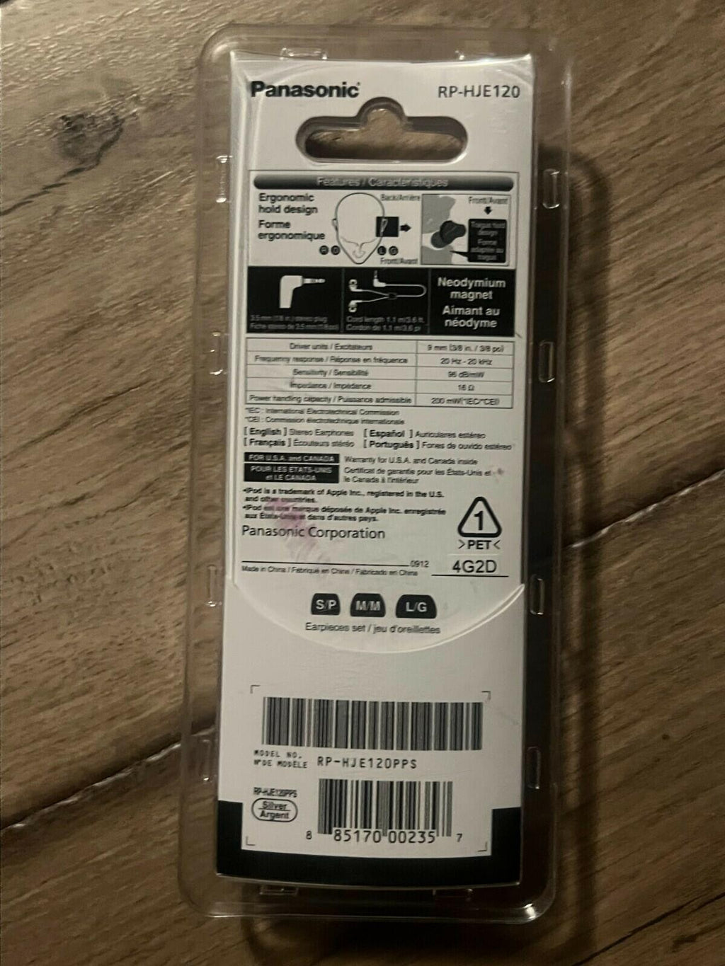 Panasonic RP-HJE120-S / RPHJE120S In-Ear Earbud Headphones Silver NEW SEALED