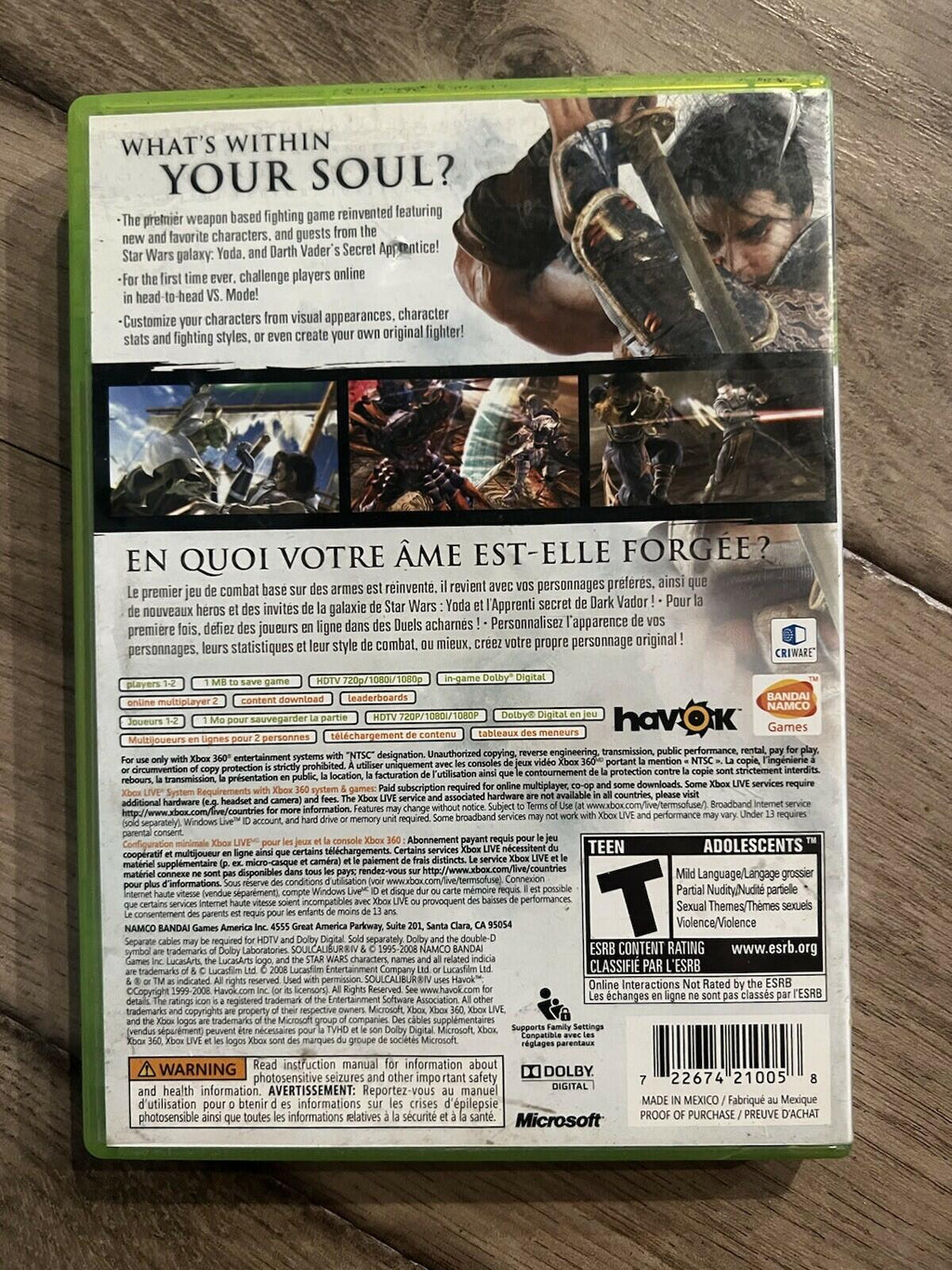 Soul Calibur IV (Microsoft Xbox 360, 2008) NO MANUAL