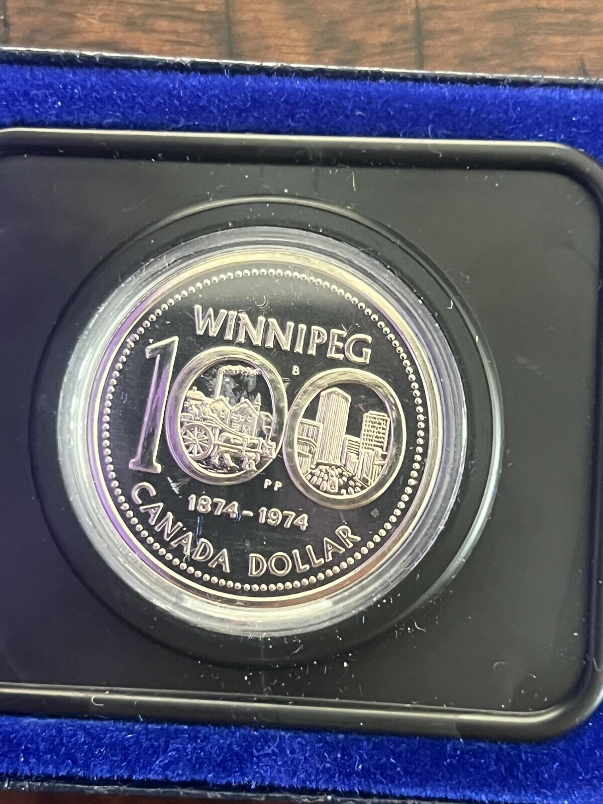 1974 Canada $1 Coin Nickel Dollar Winnipeg 1874-1974 (With RCM Box)