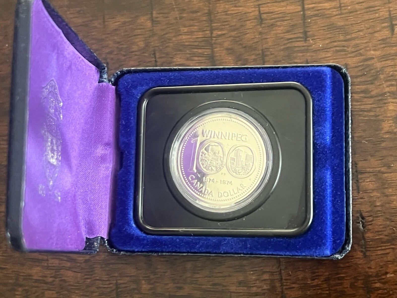 1974 Canada $1 Coin Nickel Dollar Winnipeg 1874-1974 (With RCM Box)
