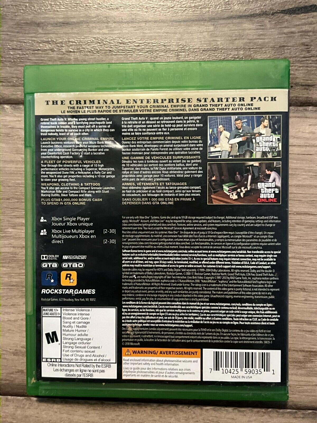 Grand Theft Auto V: Premium Online Edition (Microsoft Xbox One, 2018) CIB
