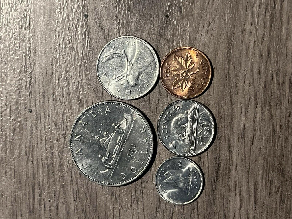 1980 Canada 6-Coin Set Dollar 50-Cent Quarter Dime Nickel Penny