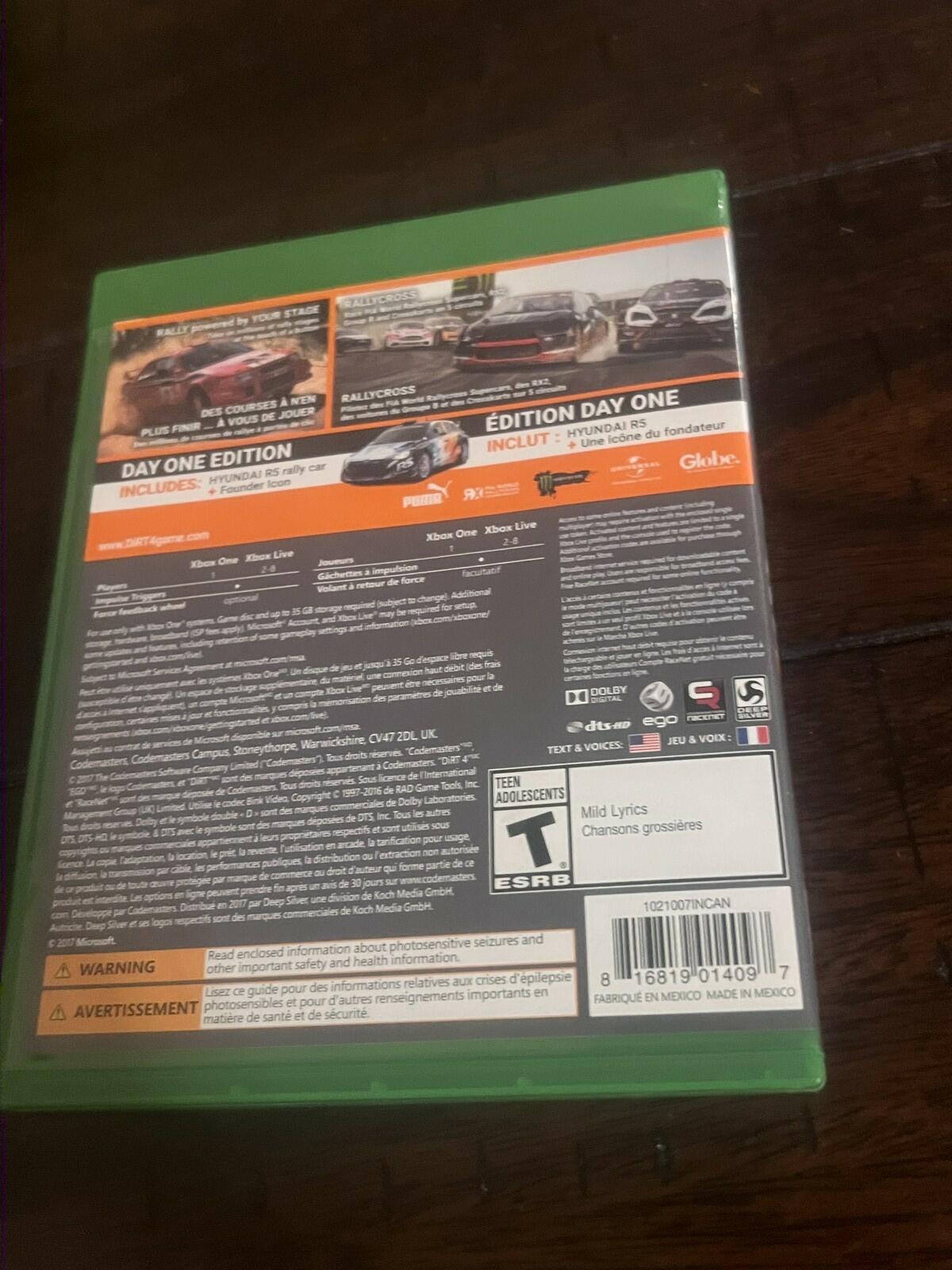 Dirt 4: Day One Edition (Microsoft Xbox One, 2017) CIB COMPLETE