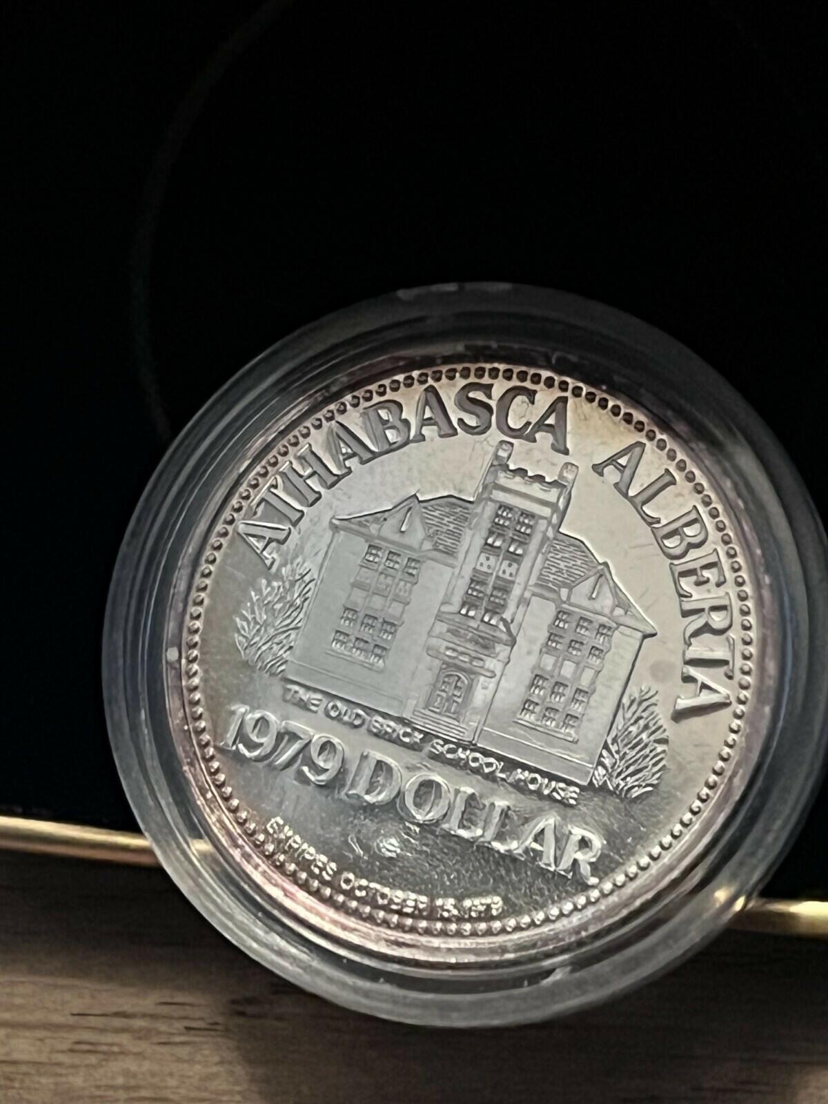 1979 Athabasca, Alberta $1 Silver Dollar: The Old Brick School House