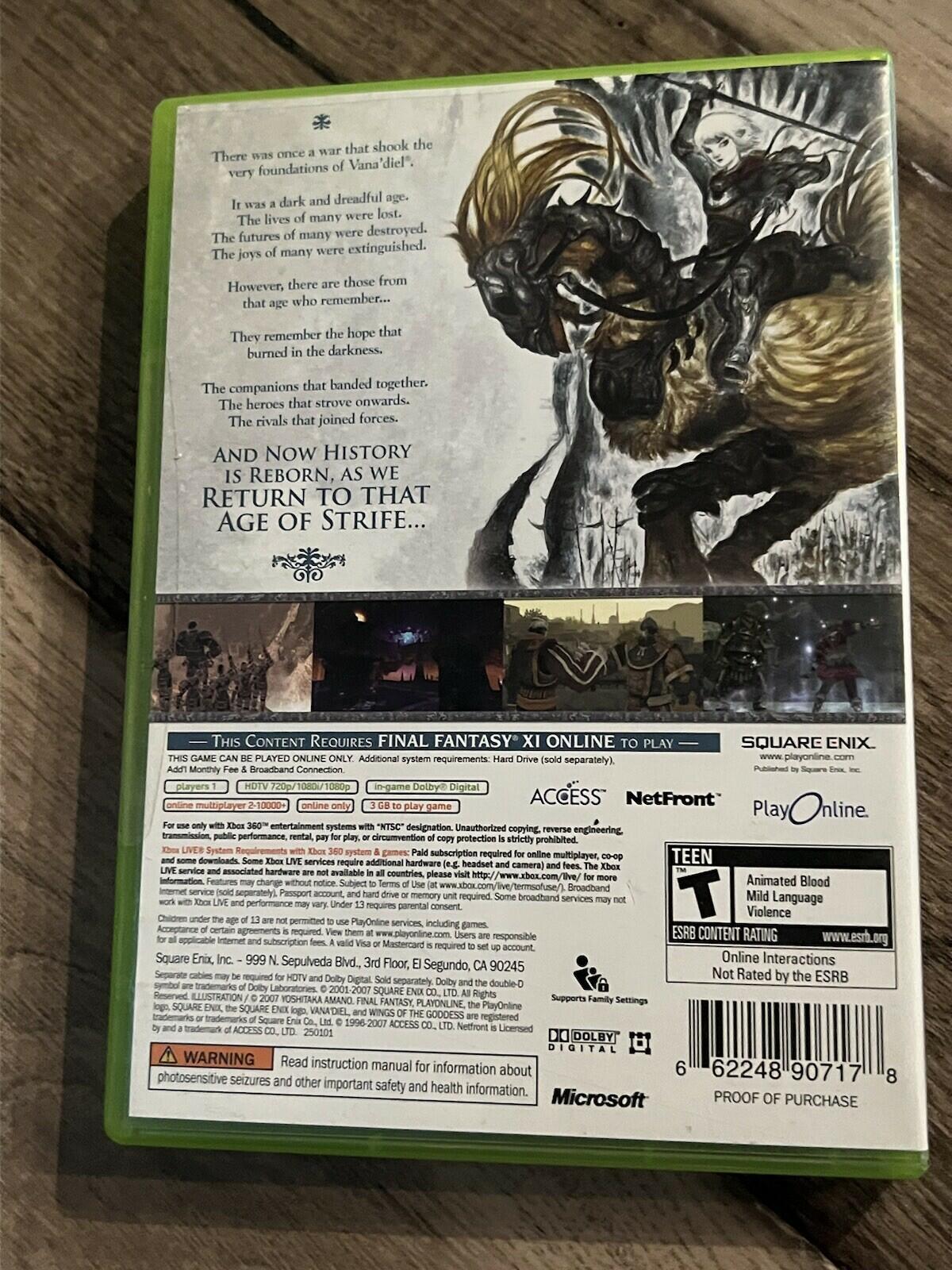 Final Fantasy XI Online: Wings of the Goddess (Microsoft Xbox 360, 2007) CIB