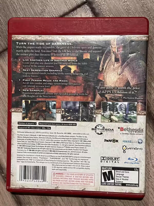 Elder Scrolls IV Oblivion: Greatest Hits (Sony Playstation 3, 2007) CIB W/ MAP