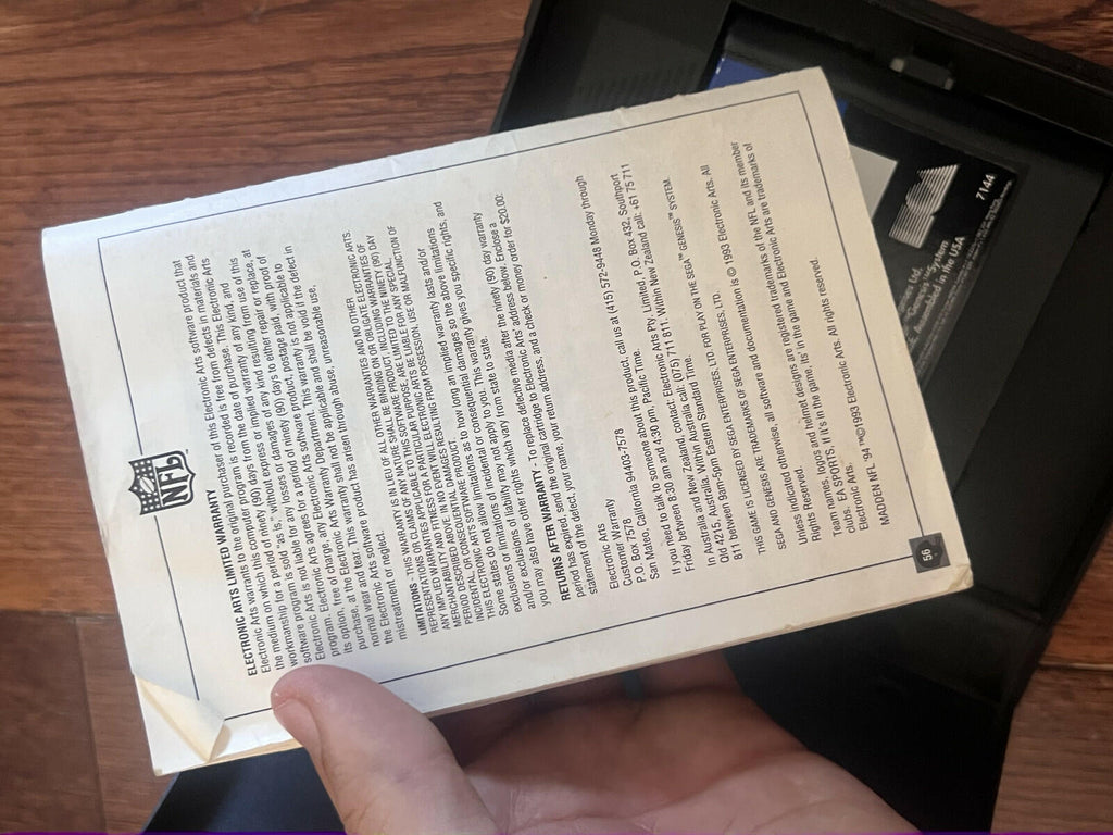 Madden NFL '94 (Sega Genesis, 1994) CIB MANUAL MISSING PAGE