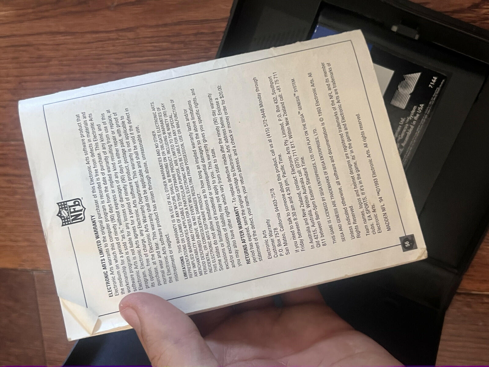 Madden NFL '94 (Sega Genesis, 1994) CIB MANUAL MISSING PAGE