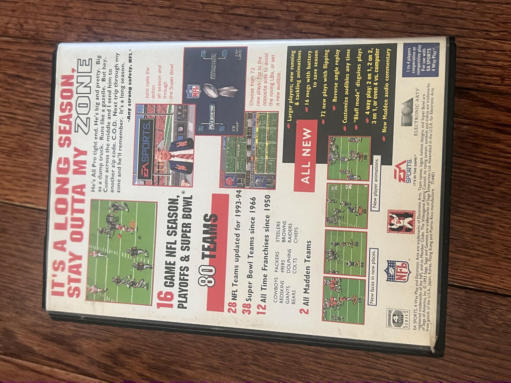 Madden NFL '94 (Sega Genesis, 1994) CIB MANUAL MISSING PAGE