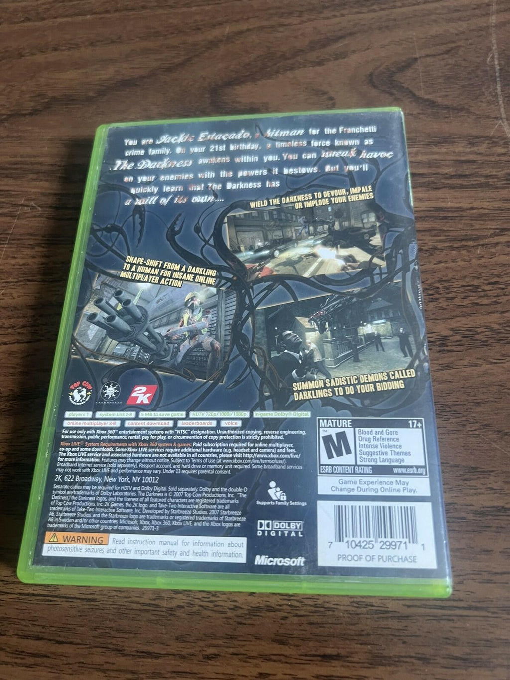 The Darkness (Microsoft Xbox 360, 2007) CIB COMPLETE