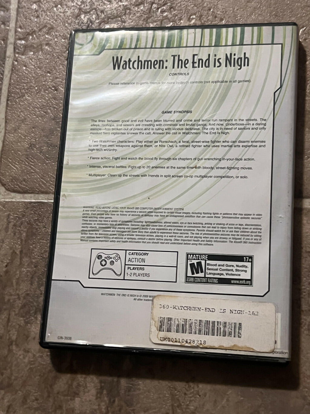 Watchmen The End is Nigh Parts 1 & 2 (Xbox 360, 2009) CIB NOT ORIGINAL ARTWORK