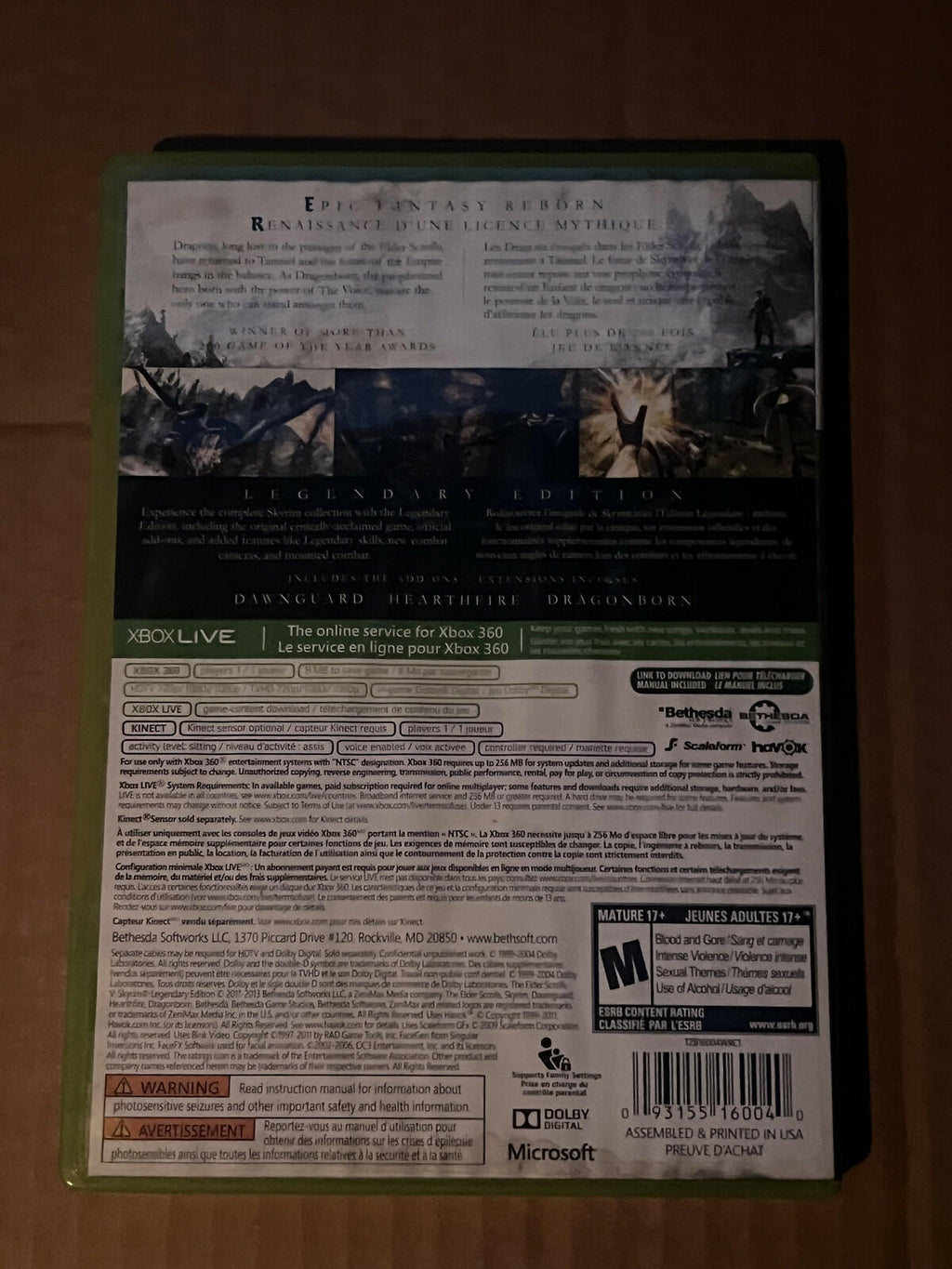 Elder Scrolls V: Skyrim - Legendary Edition (Microsoft Xbox 360, 2013) NO MANUAL