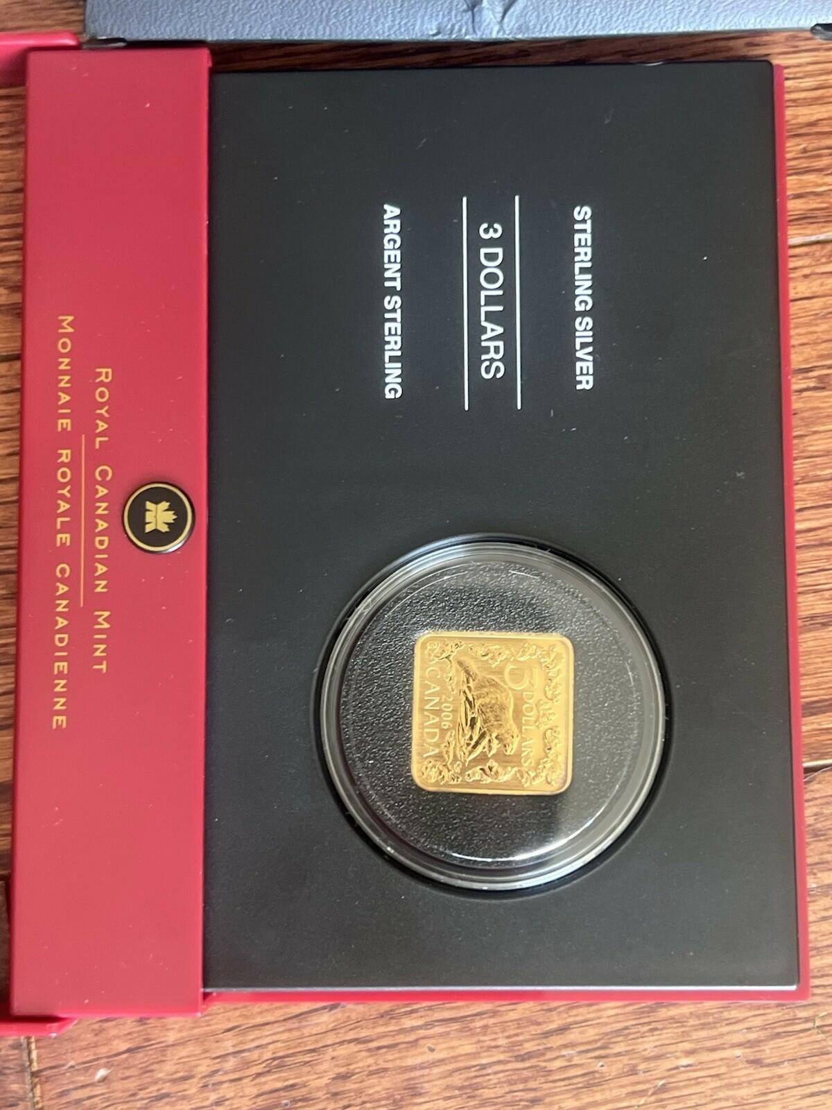2006 Canada $3 Gold Plated Square Sterling Silver Coin: The Beaver (COA+BOX)