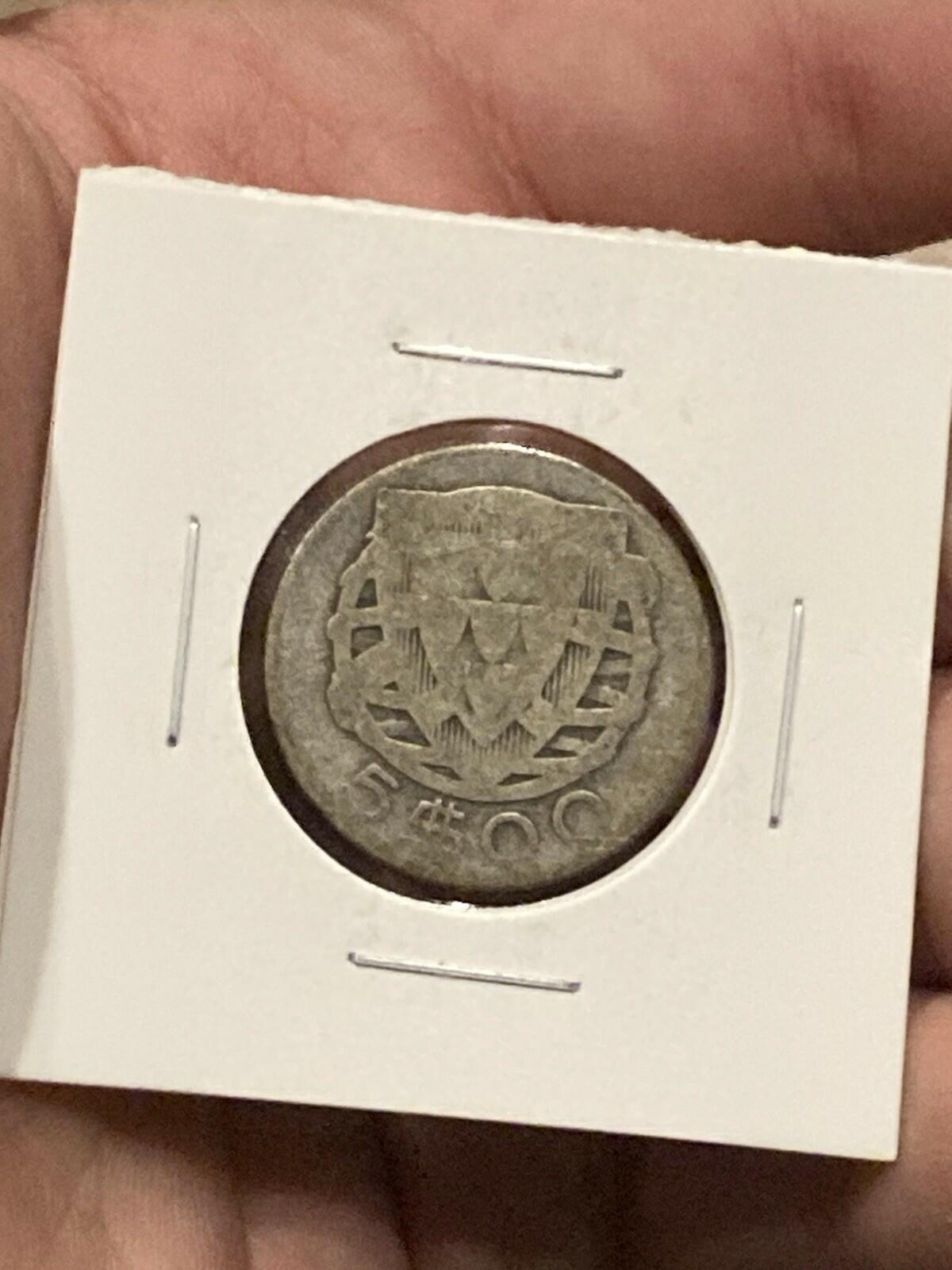 1932 Portugal 5 Escudos Silver Coin