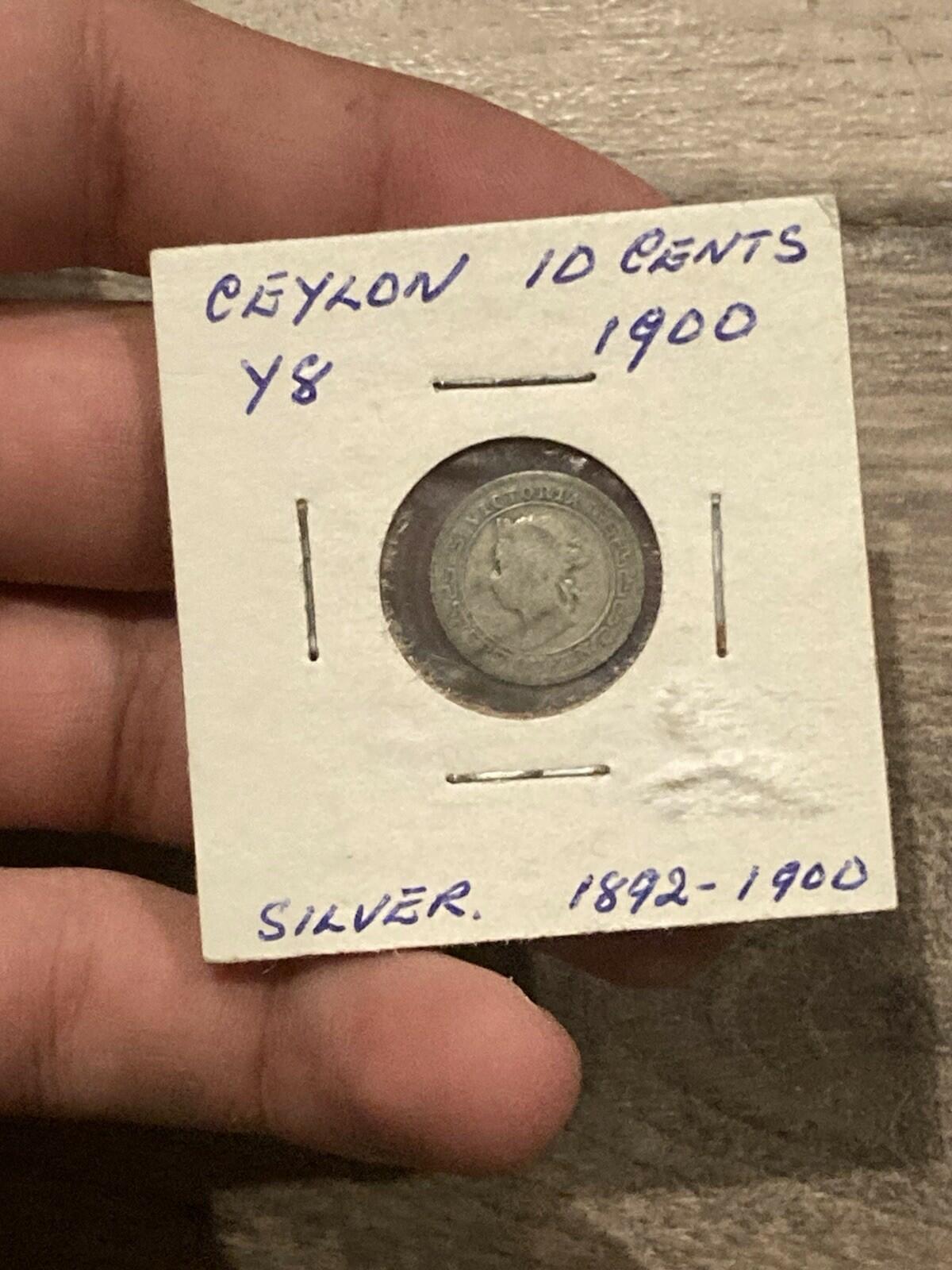 1900 Ceylon 10 Cents Silver Coin