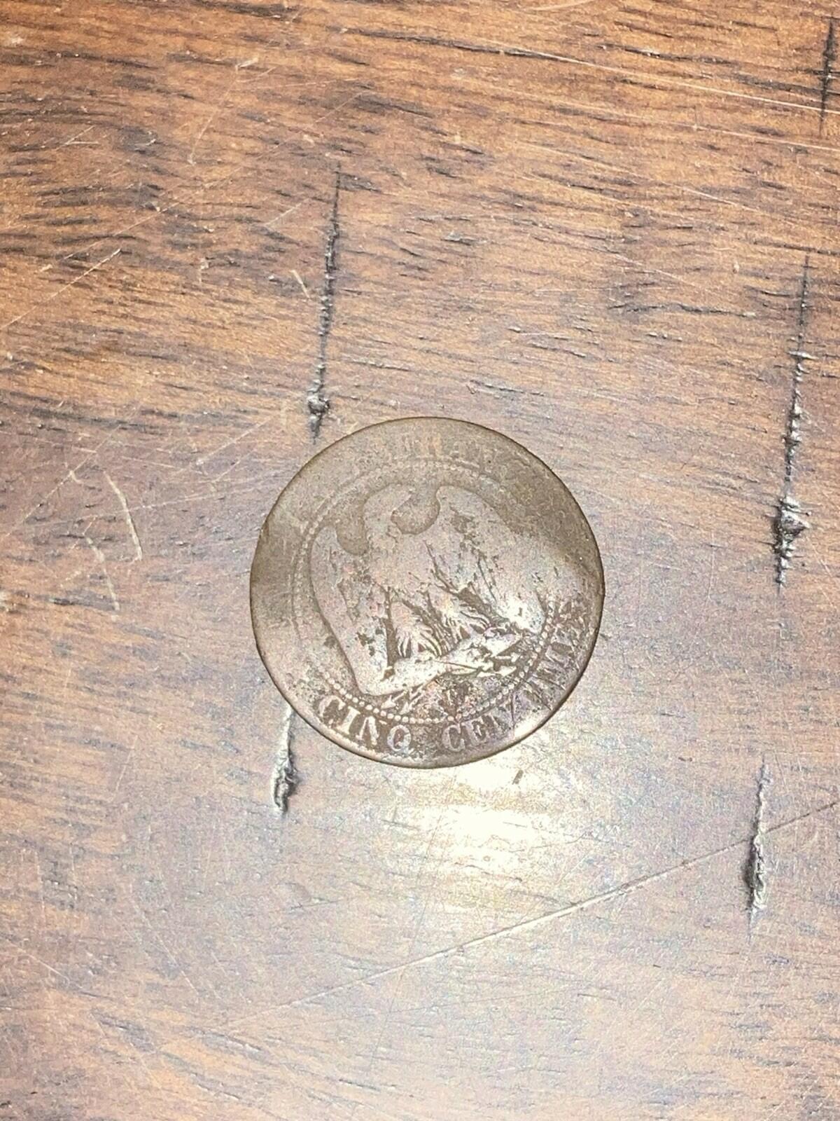 1856 B France Cinq 5 Centimes Coin Copper