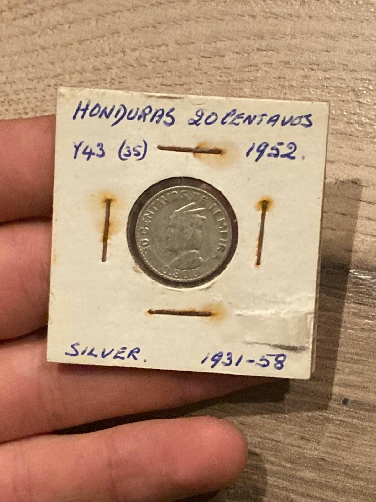 1958 Silver 20 Centavos Honduras
