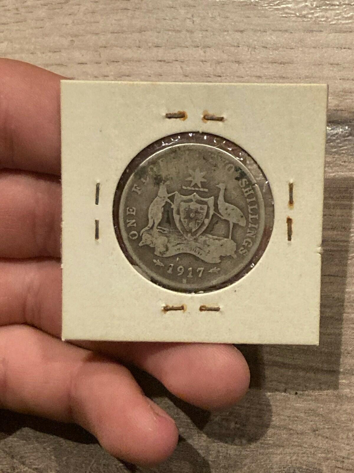 1917 Australian One Florin Coin Coat of Arms and King George V Circulated
