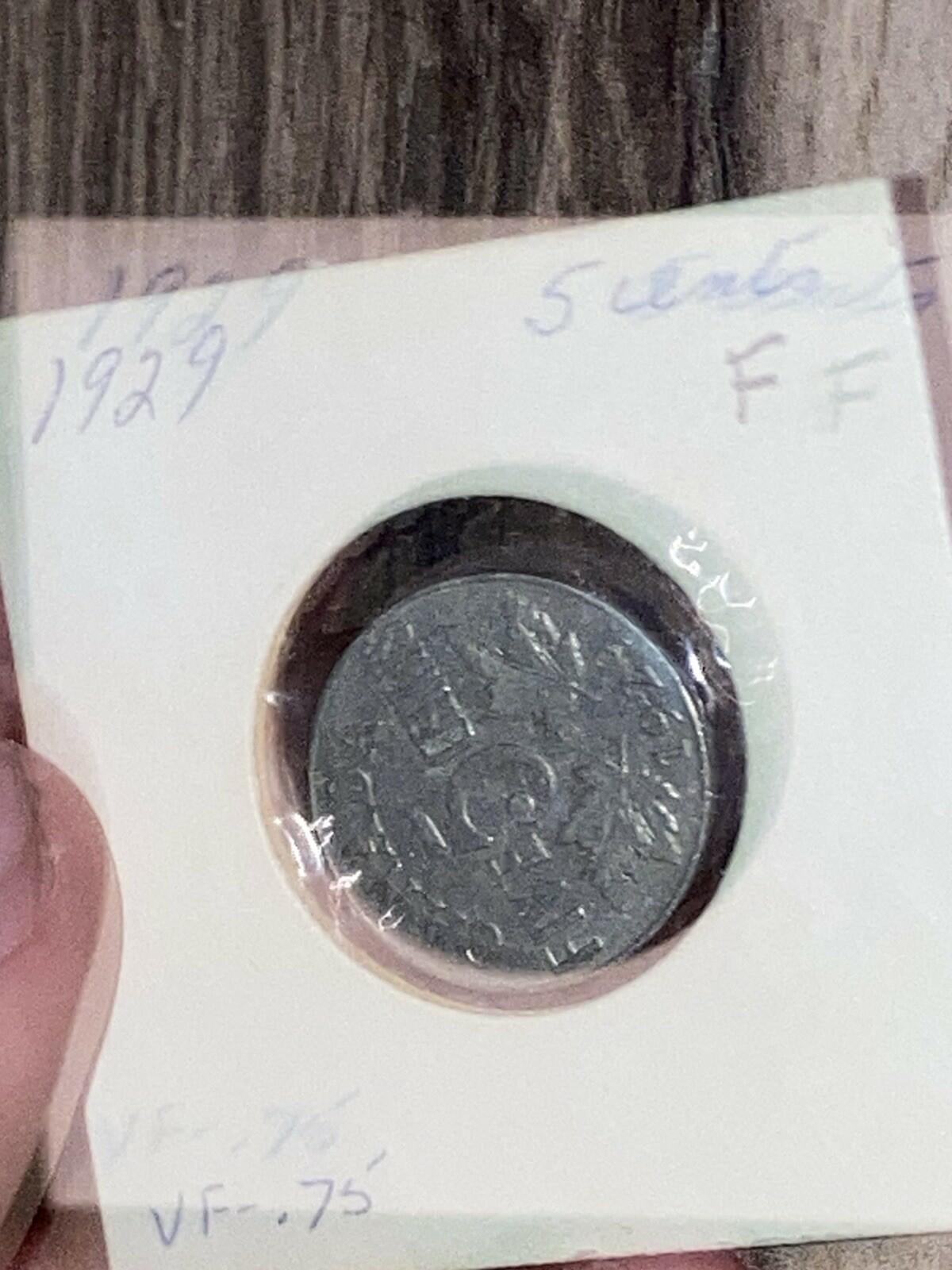 1929 Canada 5 Cents Nickel King George V  Canadian Coin