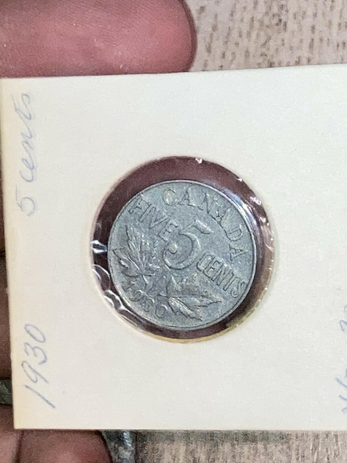 1930 Canada 5 Cents Nickel Coin, King George V