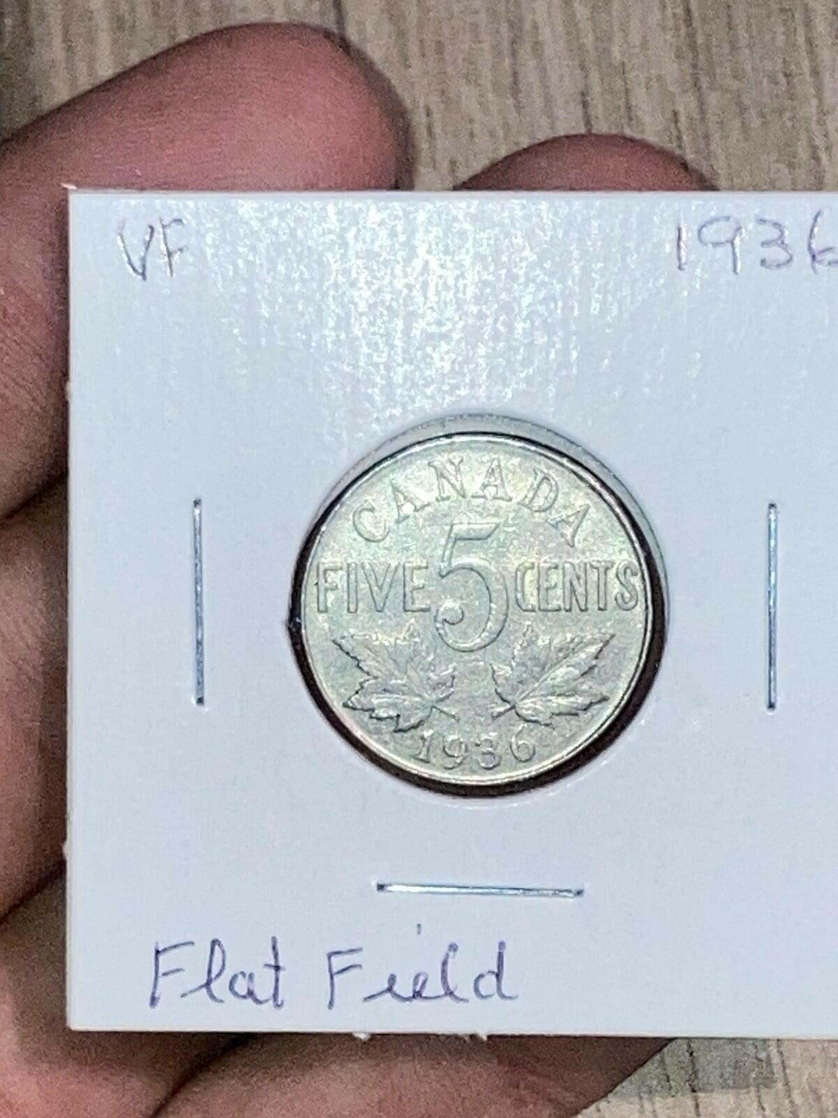 1936 Canada 5 Cents Nickel Coin King George V nice coin