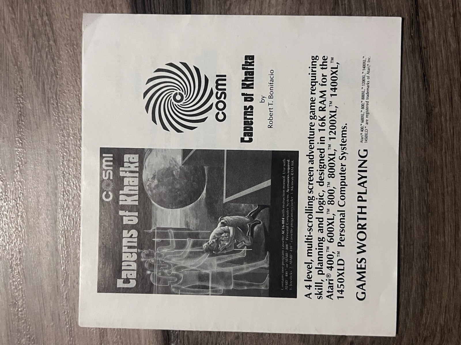 MANUAL ONLY Caverns of Khafka Atari 400/800 Game