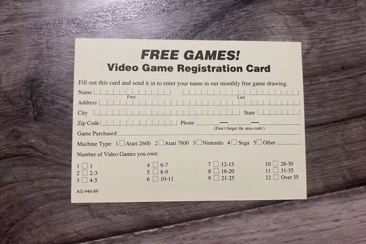 Atari AG-946-89 Registration Card INSERT ONLY