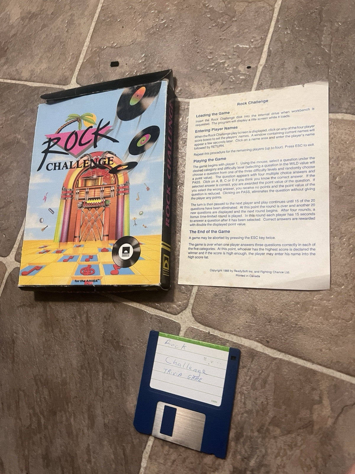 Rock Challenge 3 1/2" Floppy Disk Amiga ReadySoft Trivia Quiz With Box